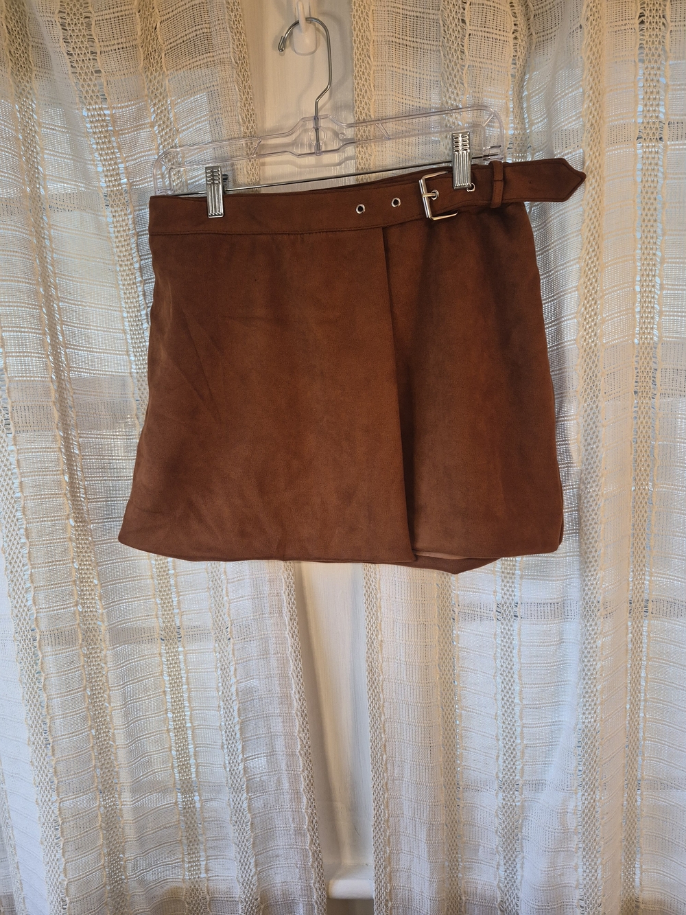 Forever 21 Brown Faux Suede Belted Mini Skirt Size L